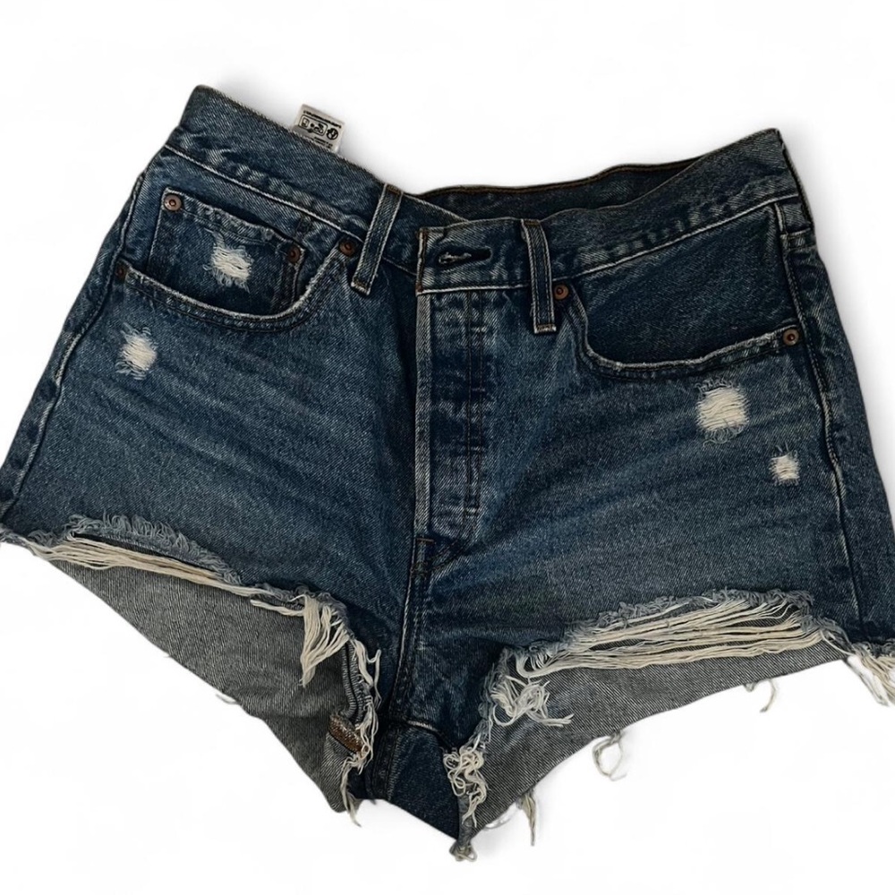 Levi's Distressed Dark Blue Denim Cutoff Shorts